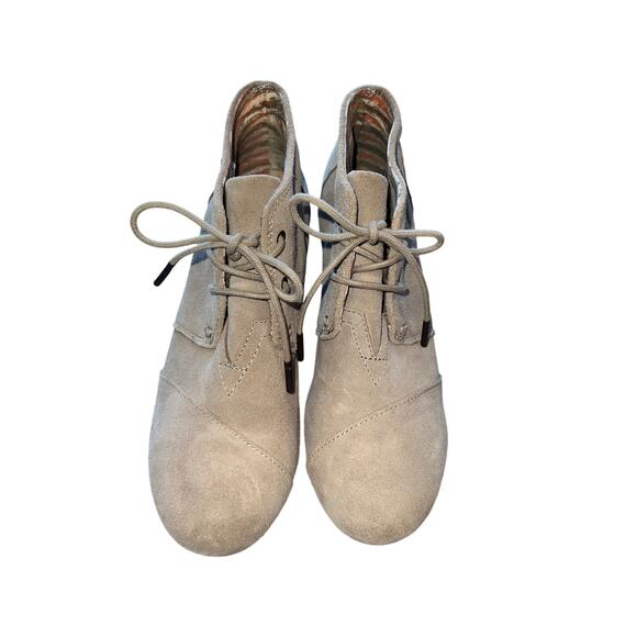 TOMS Sand Suede Lace Up Wedge Booties Women's Size 8.5 Cottage Boho Minimalist - Picture 5 of 8